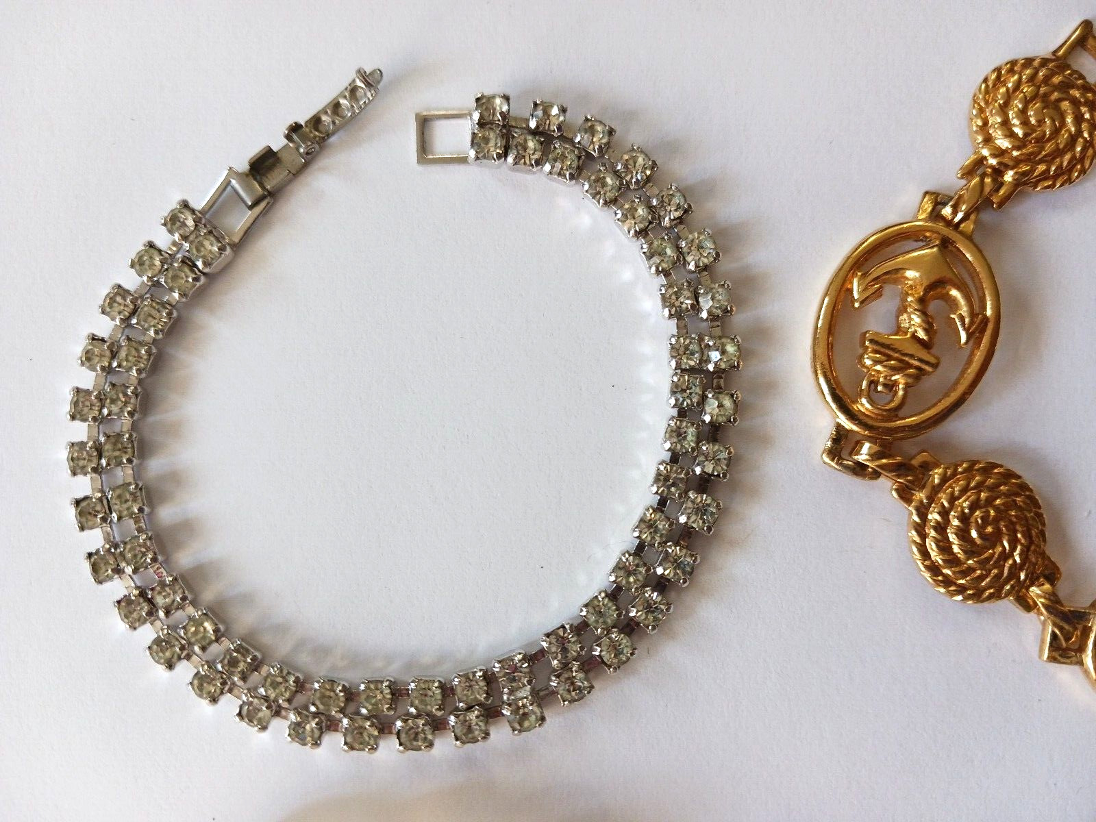 Vintage bracelets. box clasp. safety chain lock, Anchors, stones, rhinestones. 4