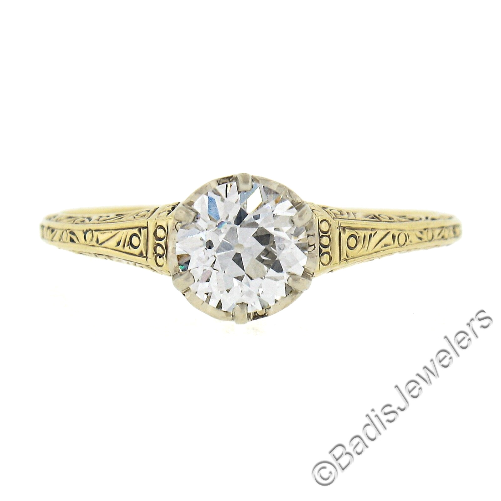 Antique Edwardian 14K Gold GIA 0.78ct European Diamond Solitaire Engagement Ring