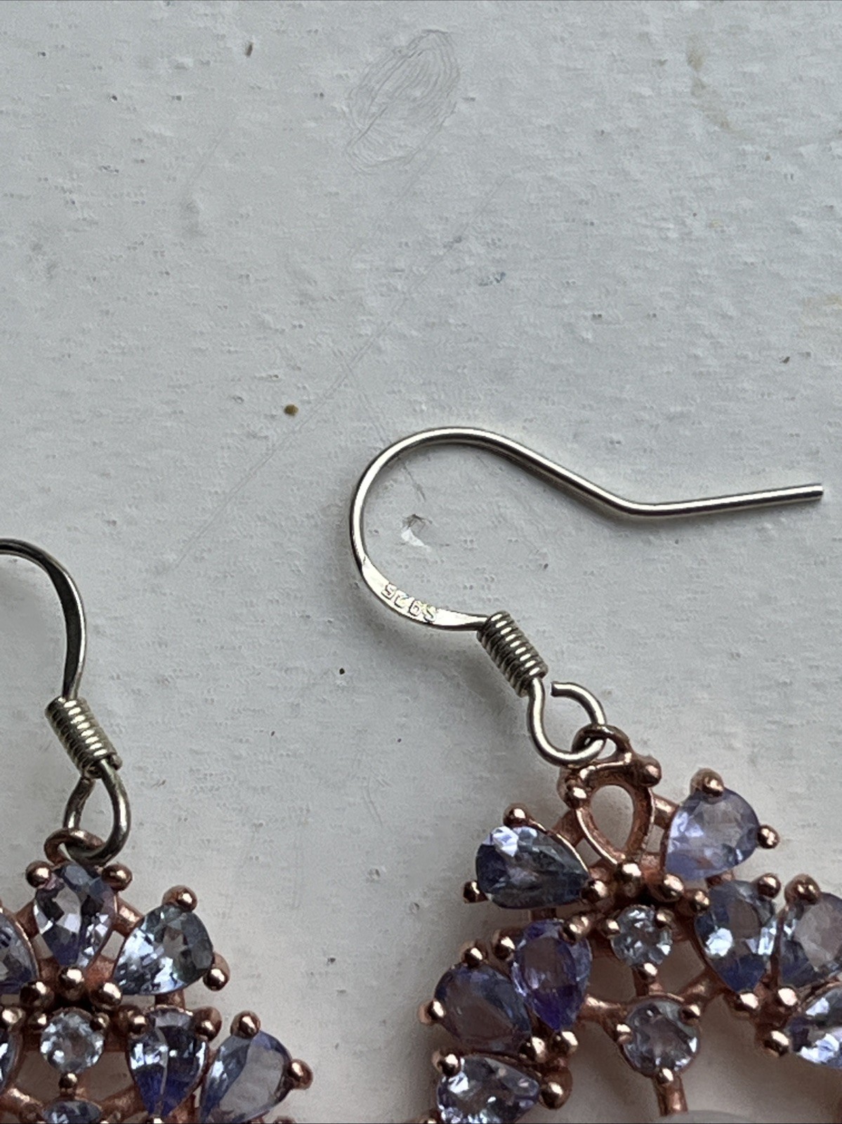 Vintage Tanzanite Real Pearl Dangle Drop Earrings 925 Wire Pierced 1.75” Classic