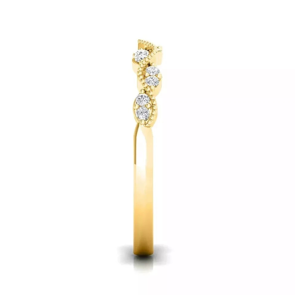 1 Ct Round Lab Created Diamond Stacking Milgrain Wedding Ring 14K Yellow Gold FN