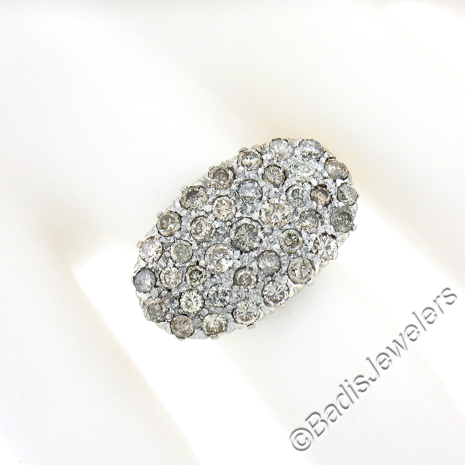 Victorian Revival Gold & Platinum Pave White & Champagne Diamond Platter Ring