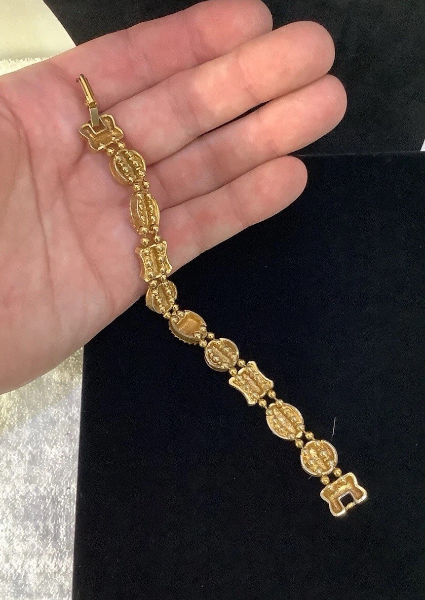 Vintage Gold Tone Victorian Revival Beaded Slide Charm Bracelet 7.5”