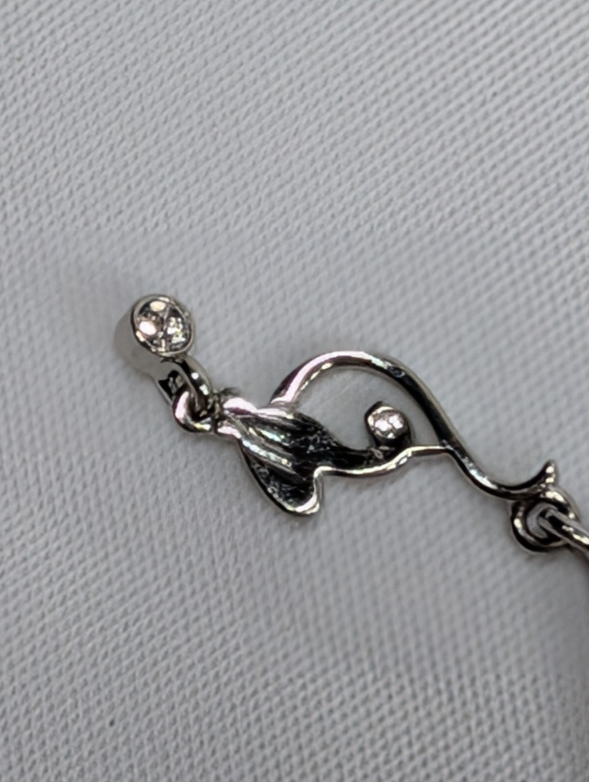 Baby Phat Signed Rhinestone Geometric Station Necklace Cat Logo Charm Silver 18″