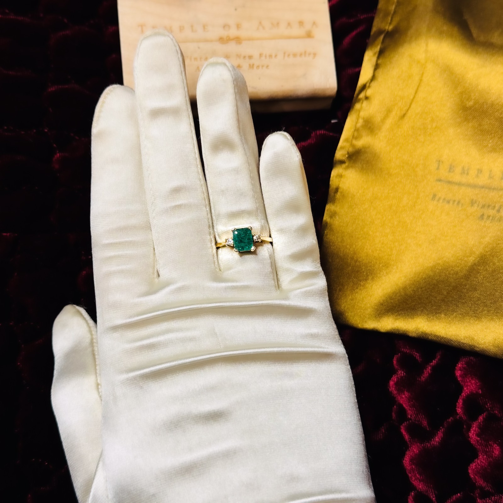 Natural Zambian Emerald & Diamond Ring 14K Gold Vintage 1.1CT Emerald Size 7
