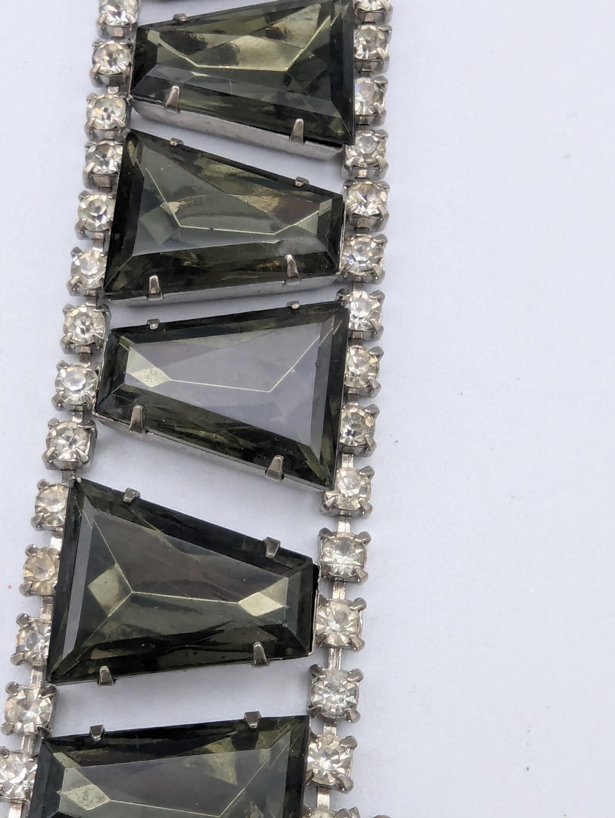 Vintage Wide Smoke Glass Clear Rhinestone Bracelet Repair Repurpose Only