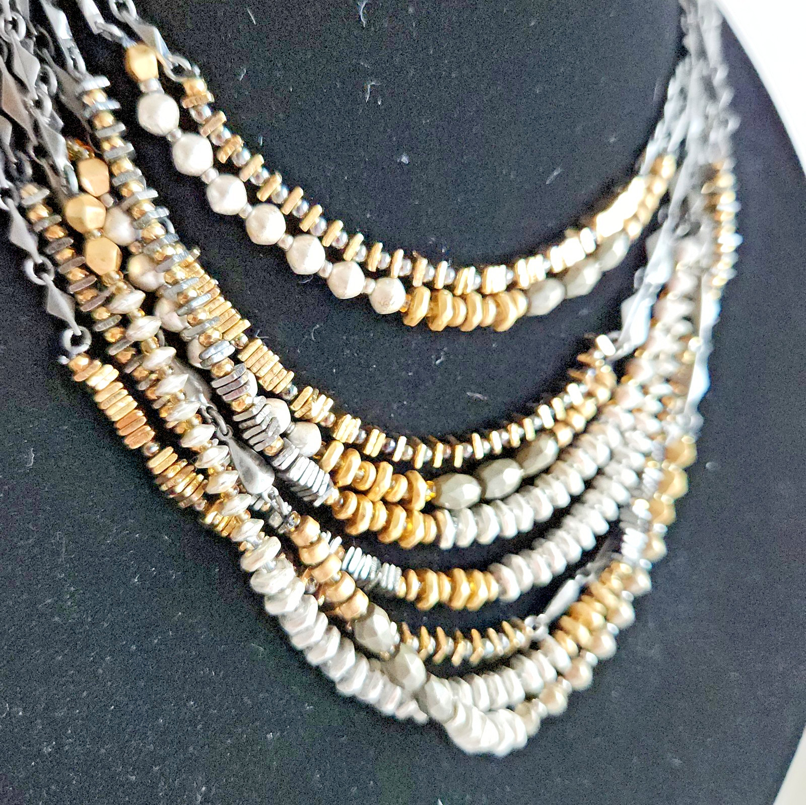Stella & Dot Multi Strand Necklace Gold Black Silver Beaded Layered 9