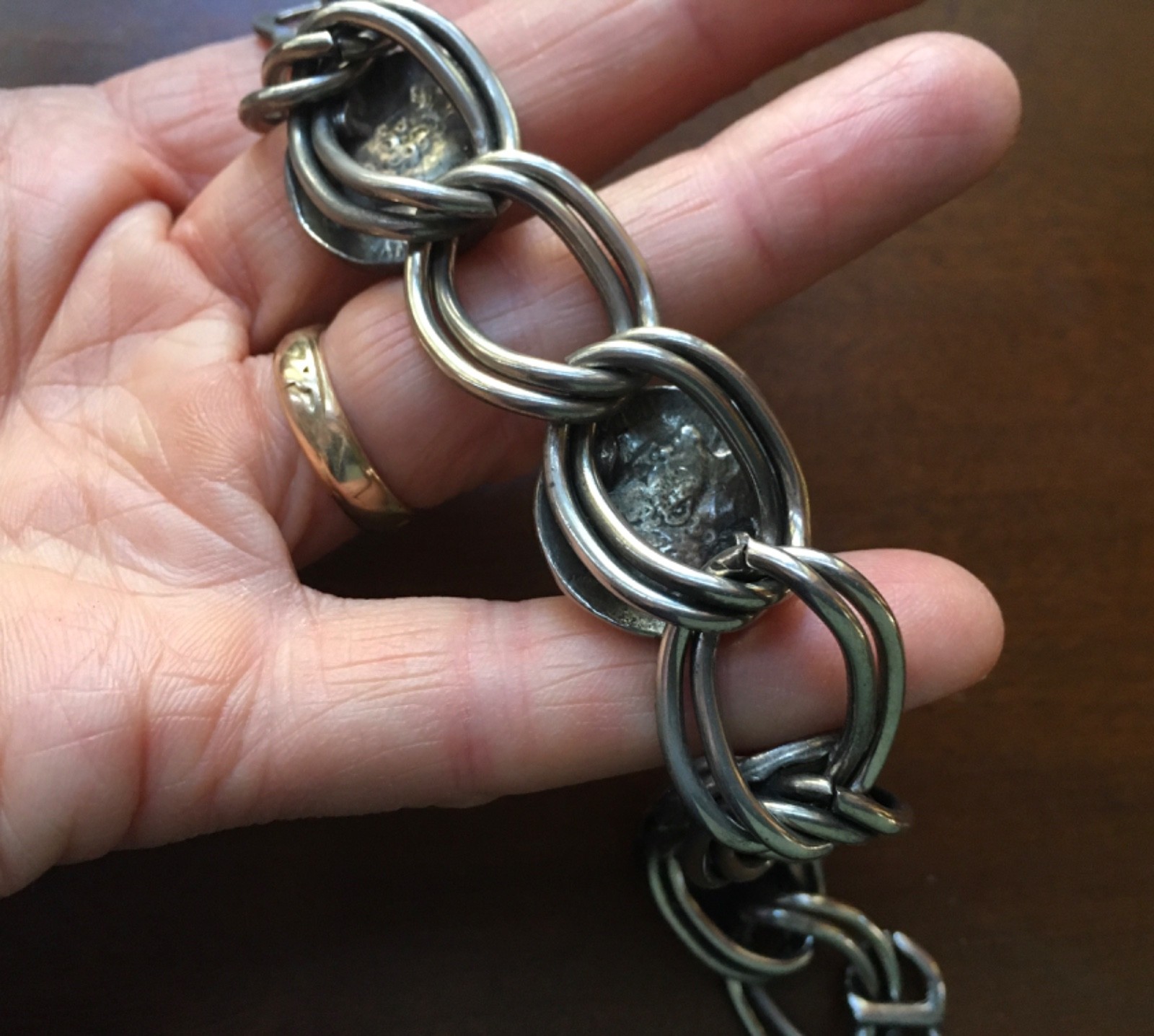Louis Rault Mark Silver Content Link Bracelet with 4 Coin Monarch Faces