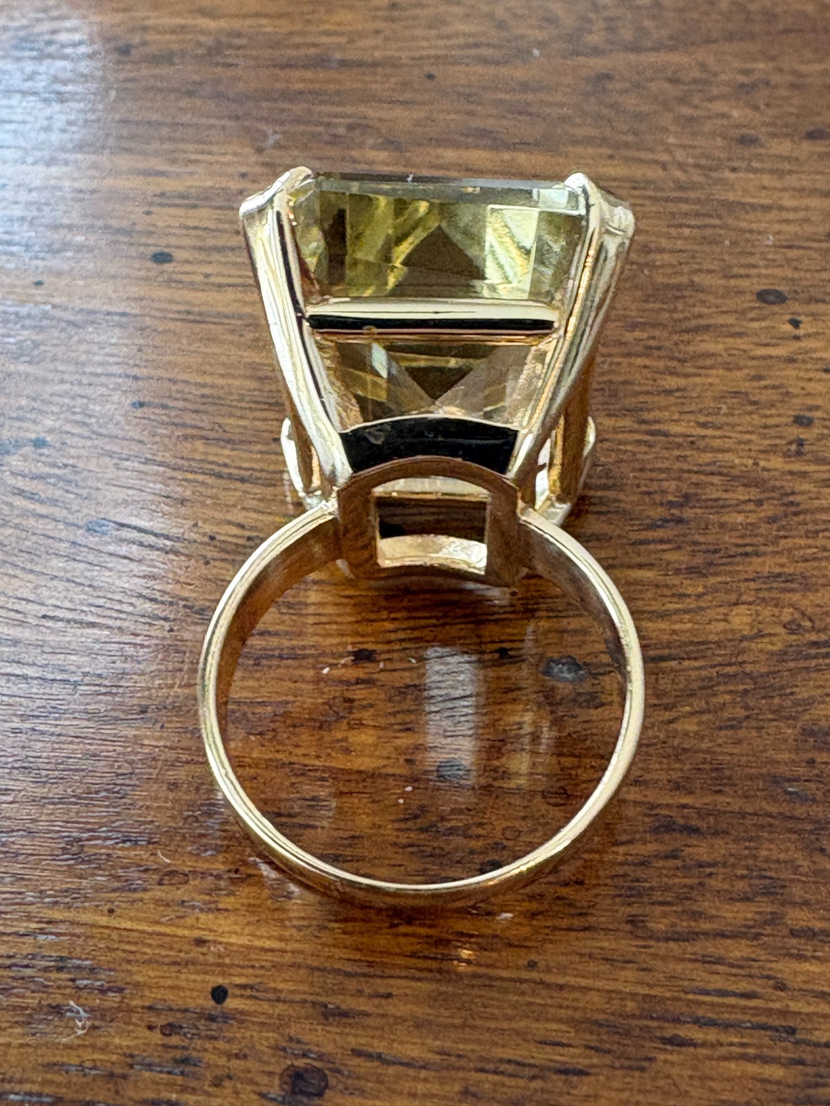 Vintage 18k Gold Large Emerald Cut Quartz Cocktail Ring 13.77g Statement Ring