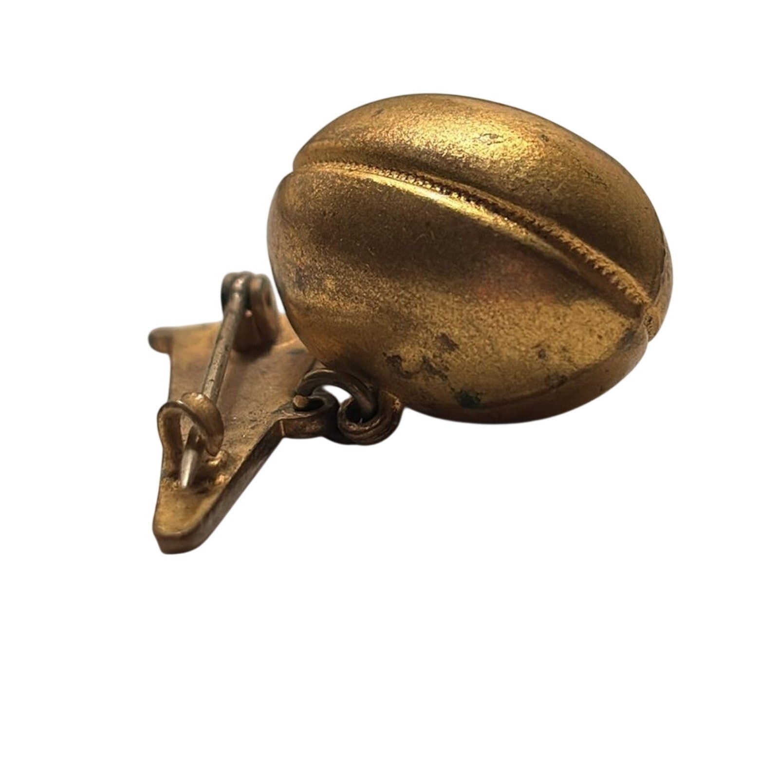 Vintage RAH RAH RAH Football Dangling Pennant Brooch Pin Gold Tone Enamel
