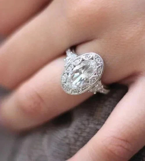2Ct Art Deco Style Lab Created Diamond Engagement Wedding 14K White Gold FN Ring