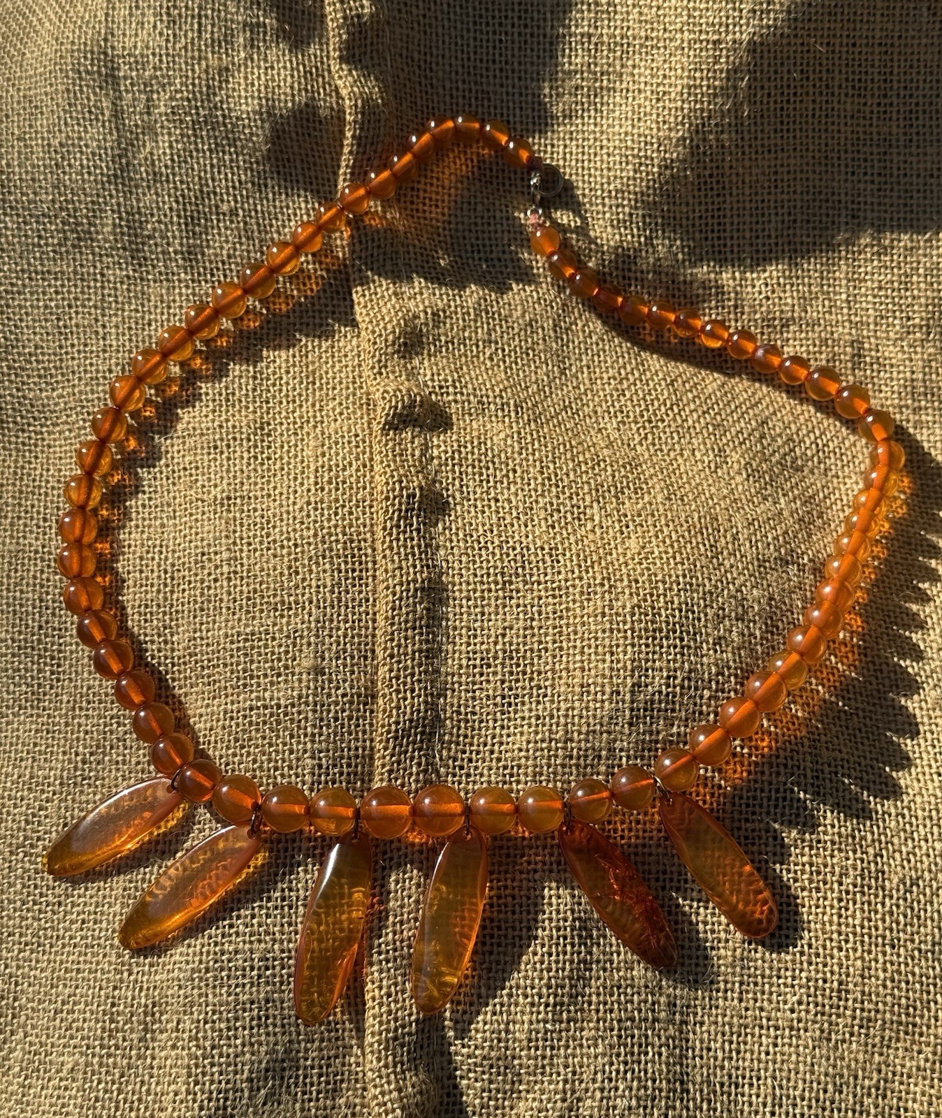 26” Vintage Honey Amber Catalin Bakelite Necklace w/ 6 Drops 50g