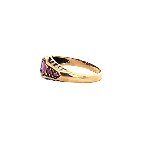 Vintage Red Ruby .78tcw 5 stone Boat ring band 9 karat yellow gold sz 6.75