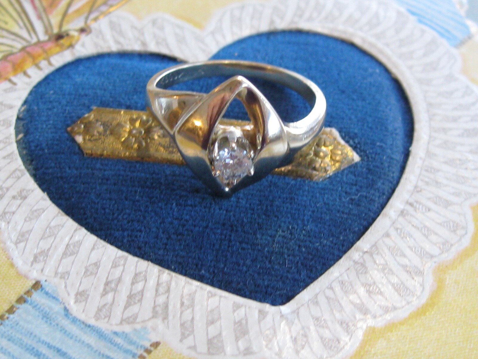 VINTAGE MOD RETRO DIAMOND ENGAGEMENT PROMISE EVERY DAY RING 14K YELLOW GOLD RING