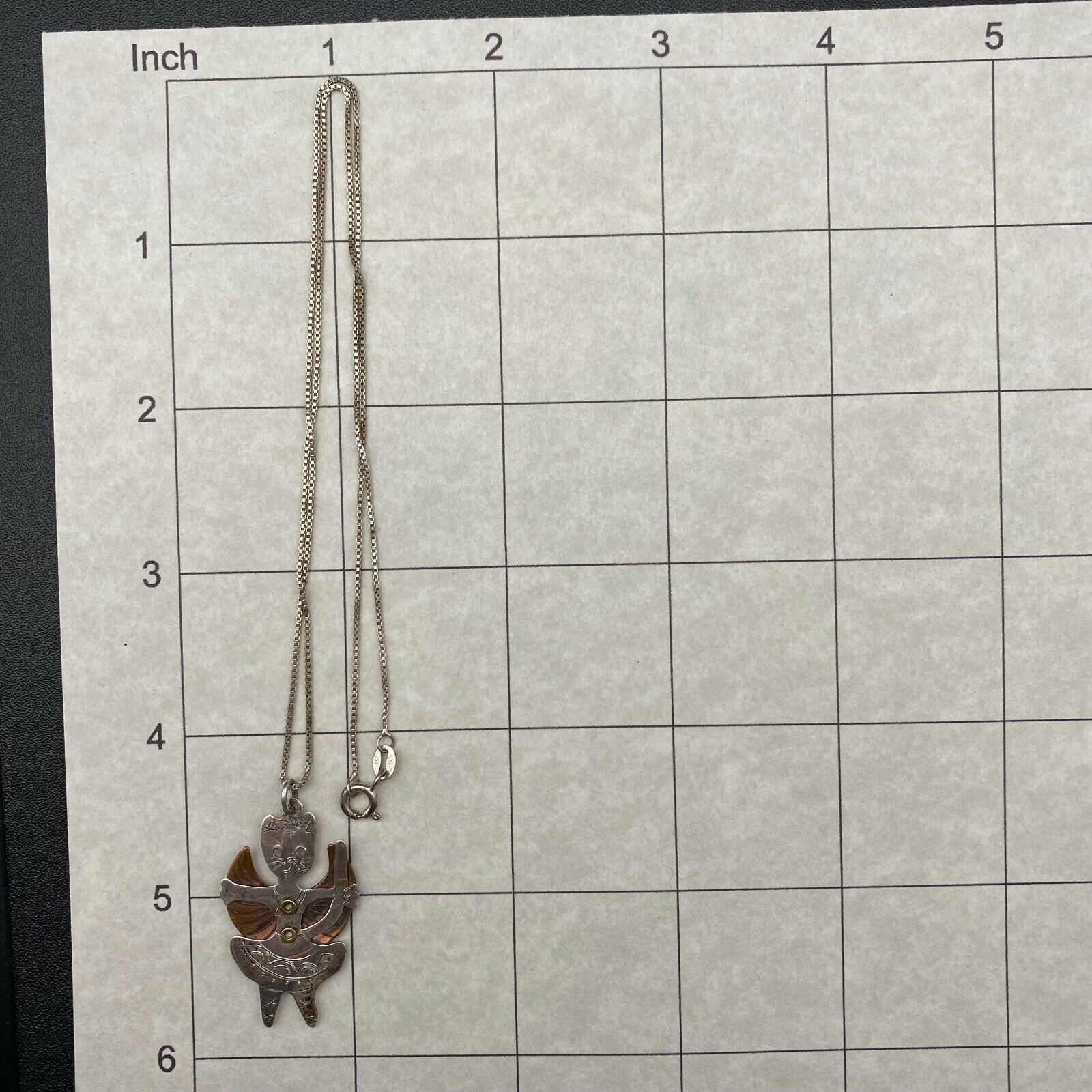 Vintage Dancing Cat Ballet Mixed Metal Sterling Silver Copper Wing Pendant