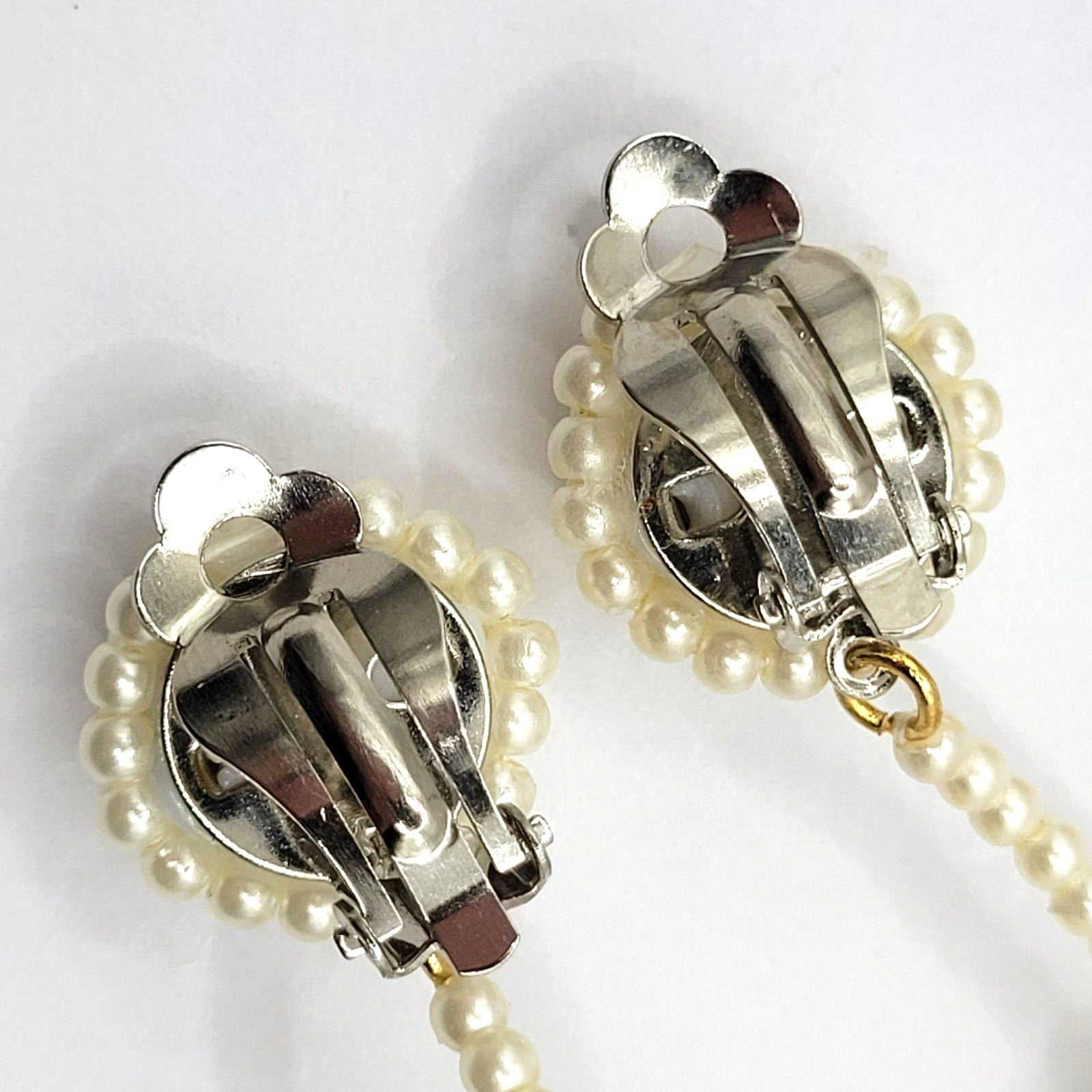 Unique Ball Drop Dangle with Faux Pearl Long Beaded Costume Clip On Earrings