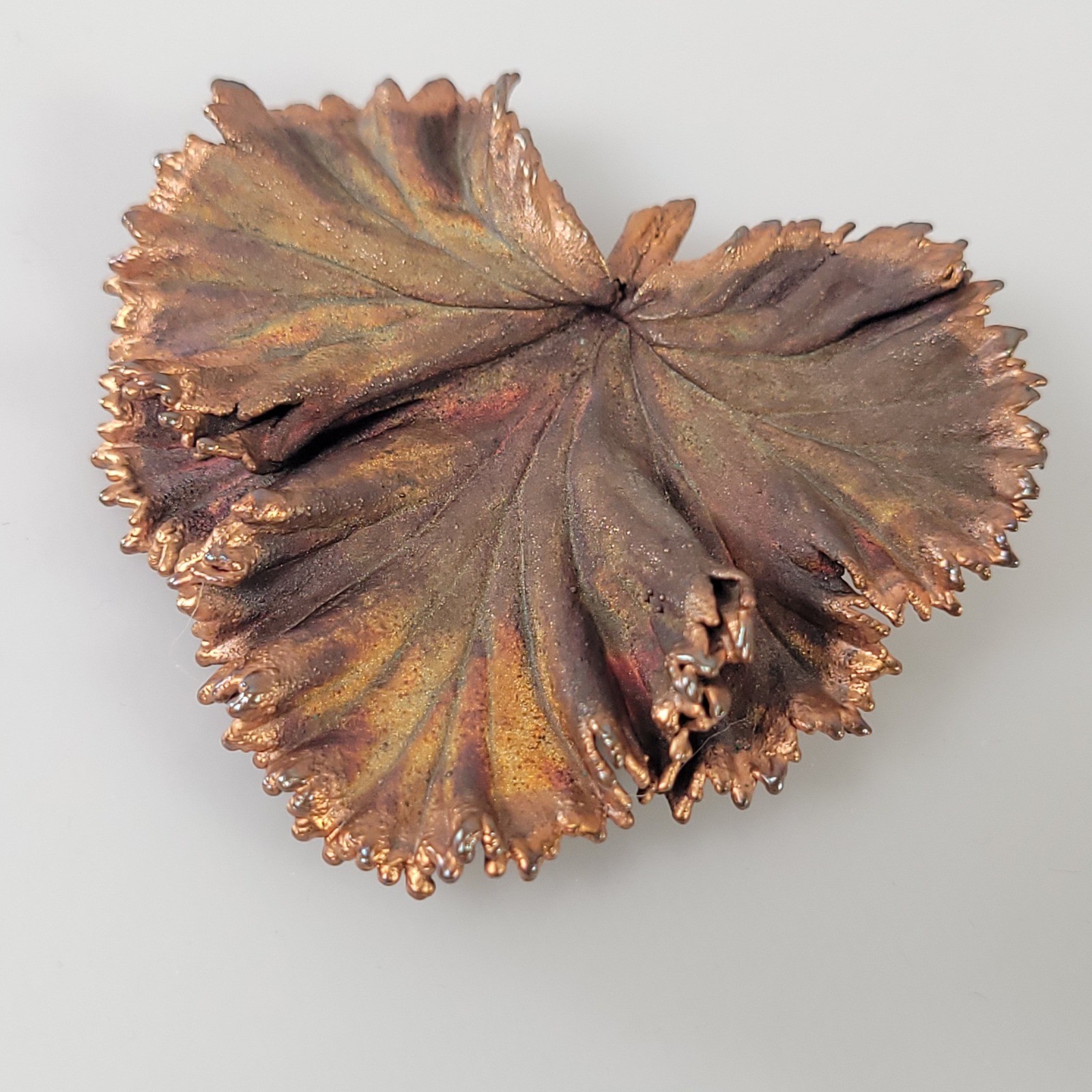 Vintage Copper Leaf Brooch Botanical Nature Pin Iridescent Patina