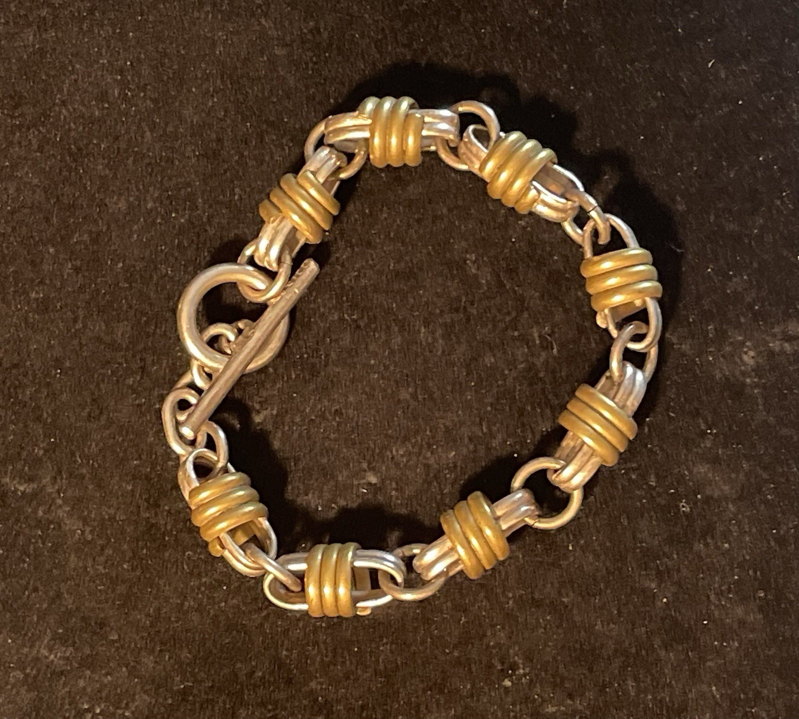 Vintage Sterling Silver 925 & Copper Wire Wrapped Chain Link Bracelet. 2 Tone