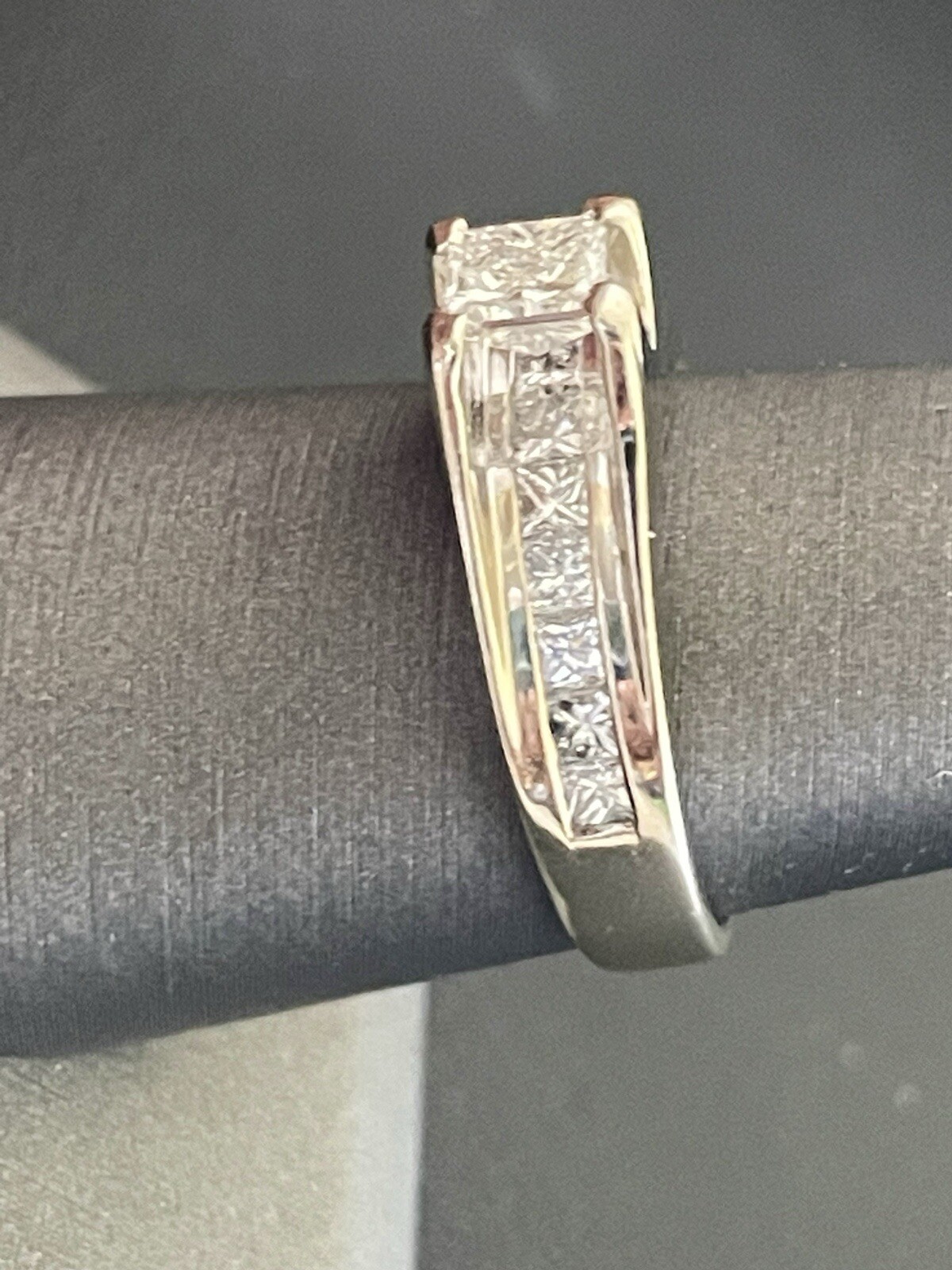 14k White Gold 1.20CTW (1/2CT Center) Princess Cut Diamond Ring (A53)
