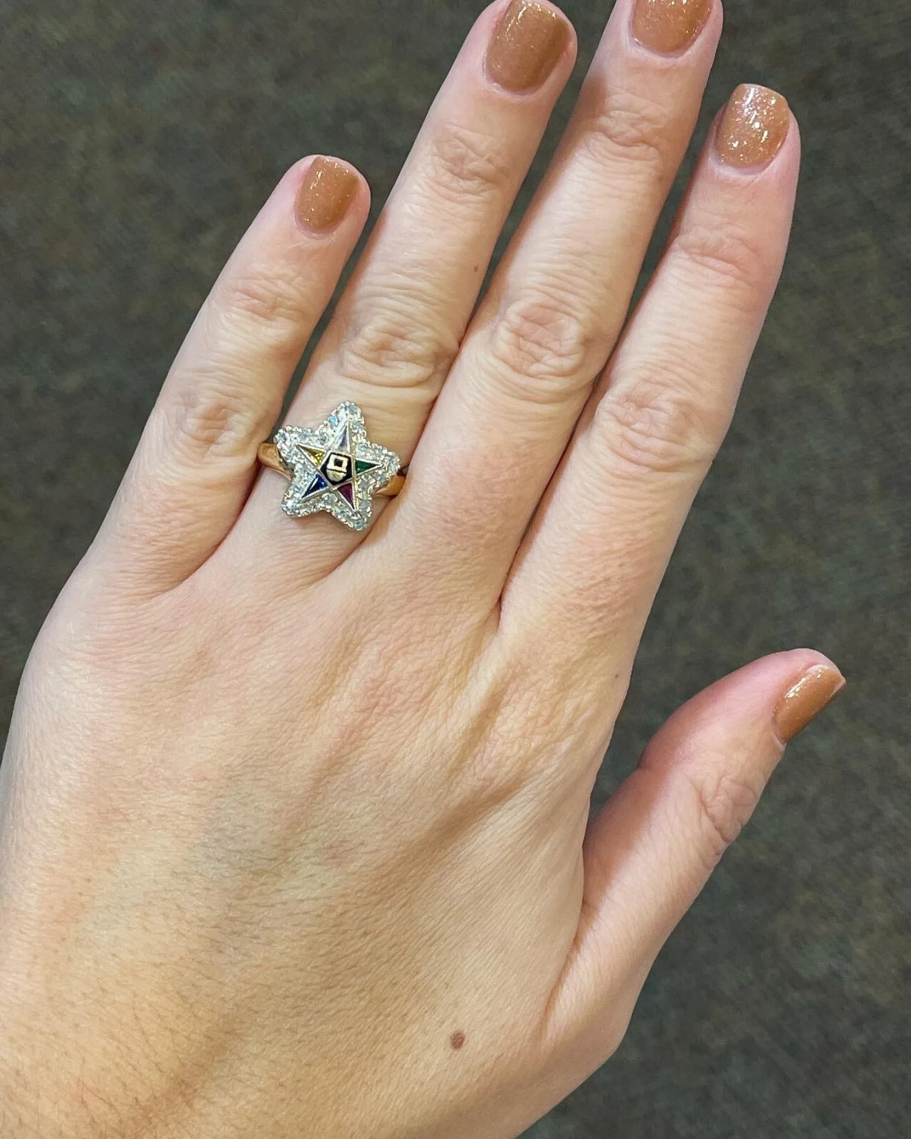2 CTW Multi Color Kite Shaped CZ Vintage Wedding Eastern Star Ring In 925 Silver