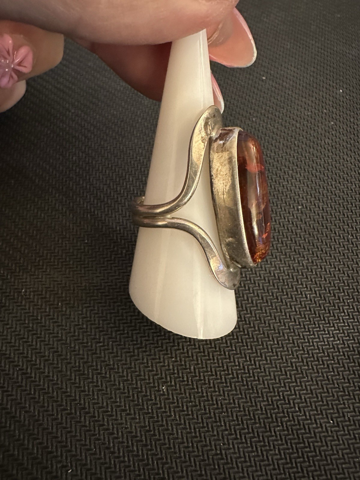DDD Dominique Dinouart Mexico Sterling Silver 925 Amber Cocktail Ring, Size 8.25