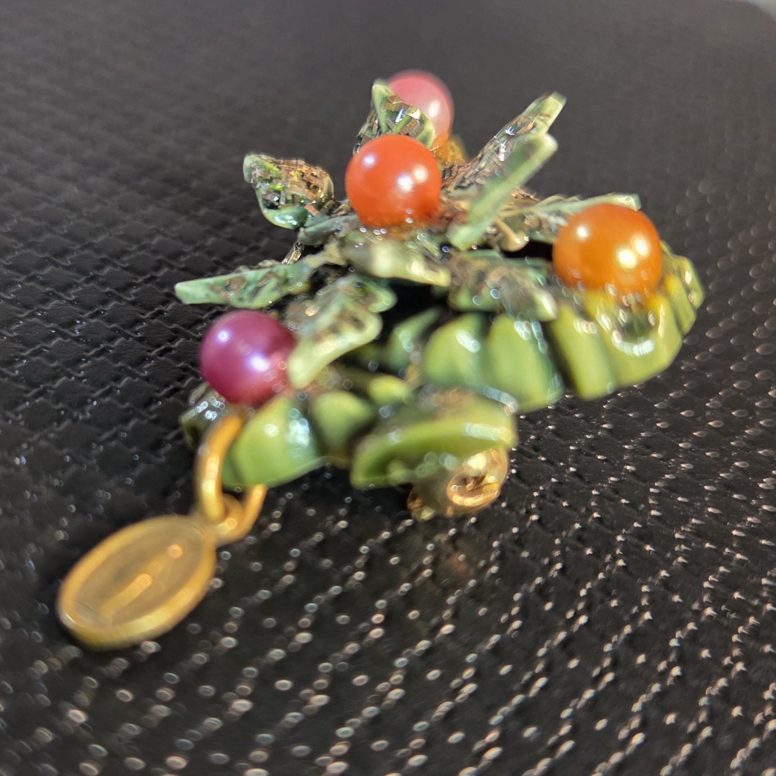 Vintage Christmas Tree Brooch w/ Dangling Micro Devotional Virgin Mary Catholic