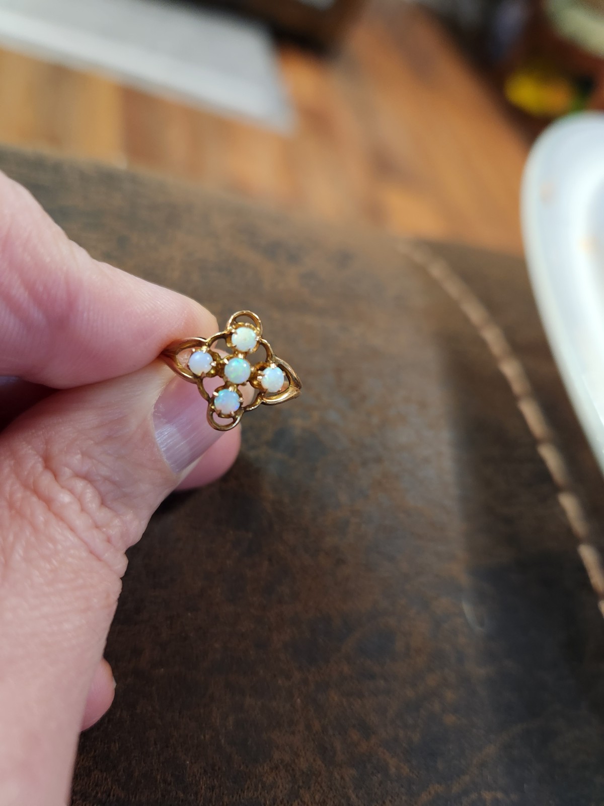 Antique 10k Yellow Gold Ostby Barton Opal Cross Ring Deco Sz 3.25 Pinky 1.22g