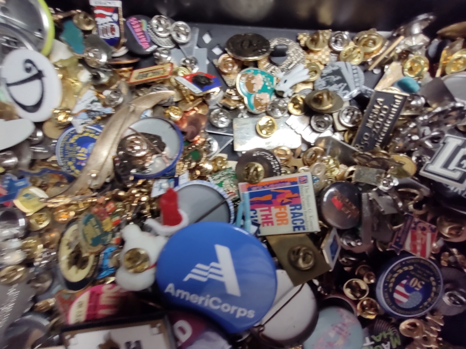 Lot Of Assorted Pins And Pin Back Buttons Pin Lot Collection ZT1 3.5 Pounds
