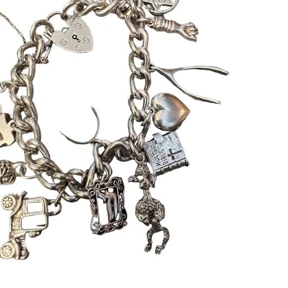 Vintage Charm Bracelet Loaded 14 Charms Sterling Silver