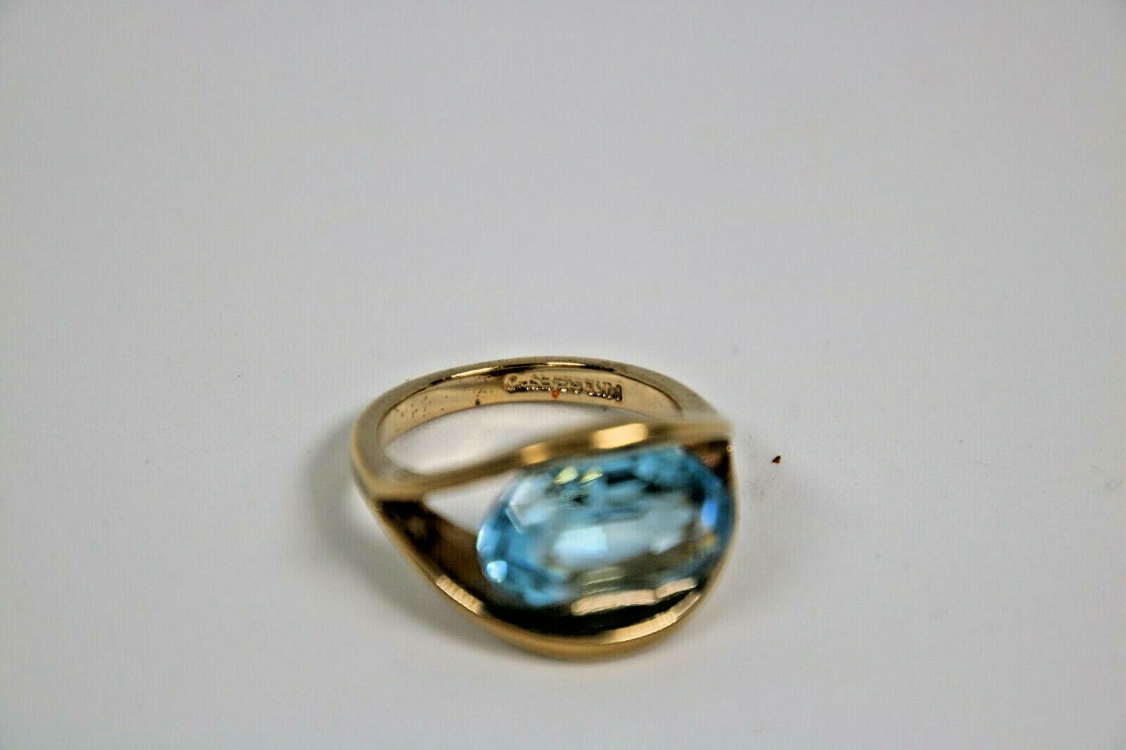 Beautiful 14K Gold Plated Joseph Esposito Oval Shaped Blue Topez Ring, Size 6
