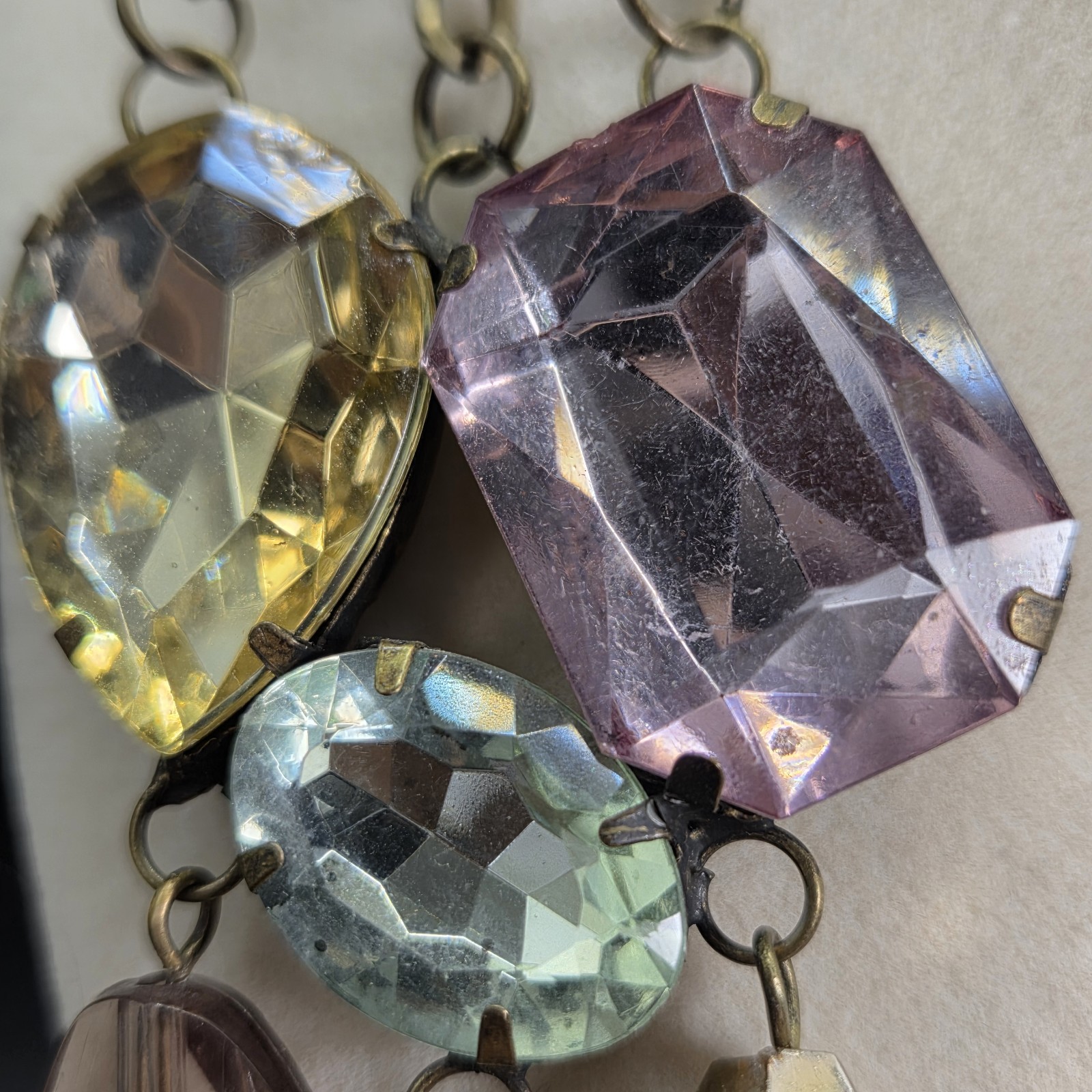 Fabulous Vintage Faceted Lucite Multistrand Statement Necklace Pastel Large Gems