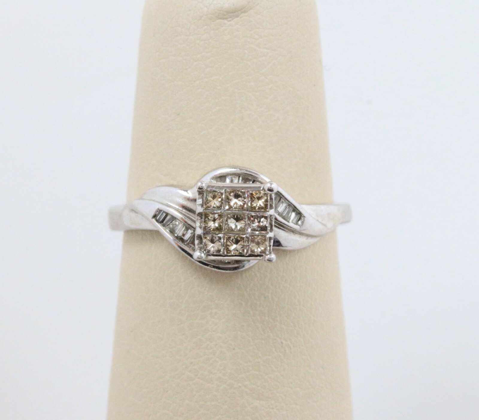 Champagne Colored Diamond Square 14K White Gold Engagement Ring