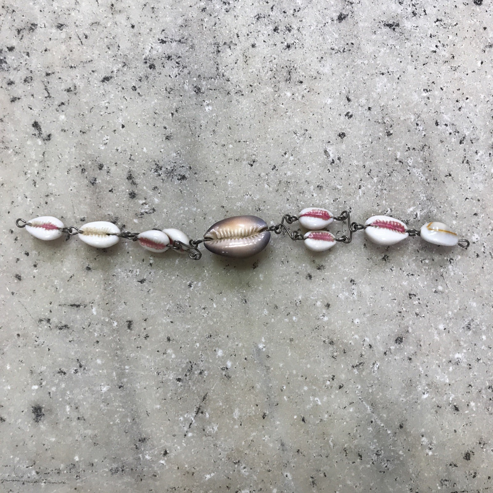 Vintage Souvenir Seashell Bracelet Real Mixed Shells Brown & White Shells Metal