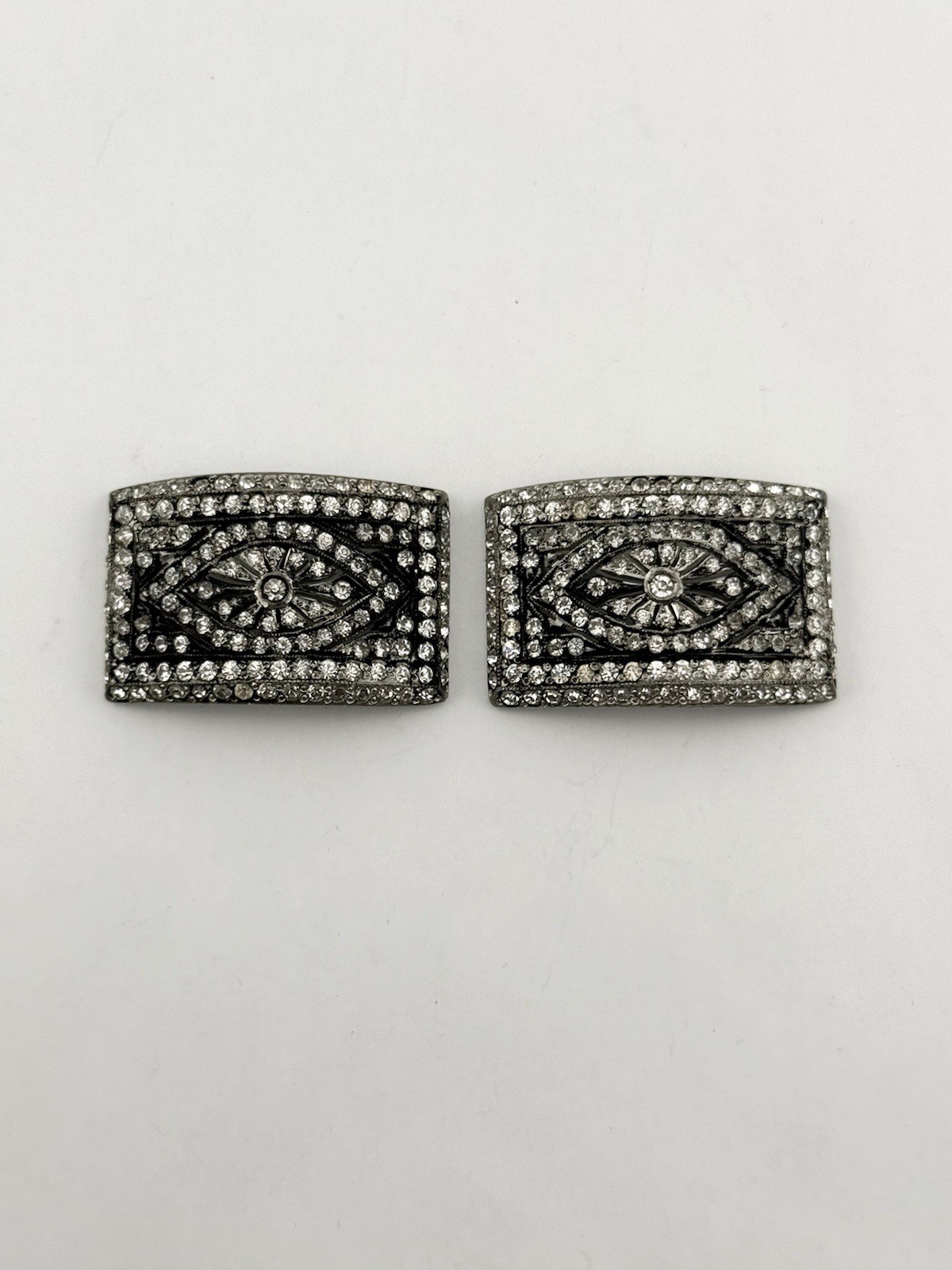 Vintage Fishson Henry Fishel & Son Silverite Buckles W/ Rhinestones