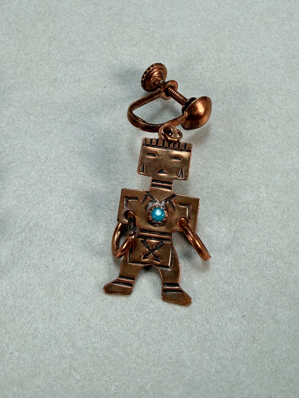 Vintage Copper Native American Kachina Figure Dangle Screw Back Earrings