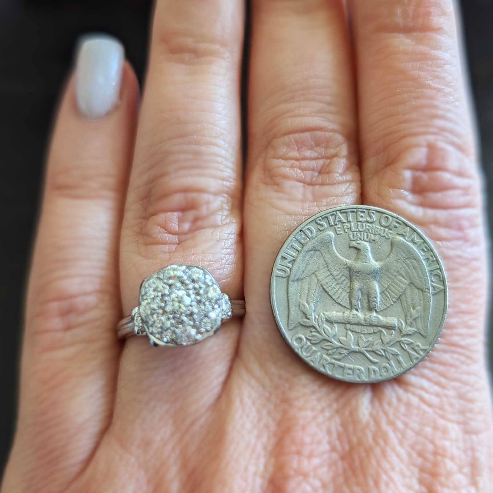 Vintage Old European Cut Diamonds 12k-14k White Gold Cluster Cocktail Ring Gift