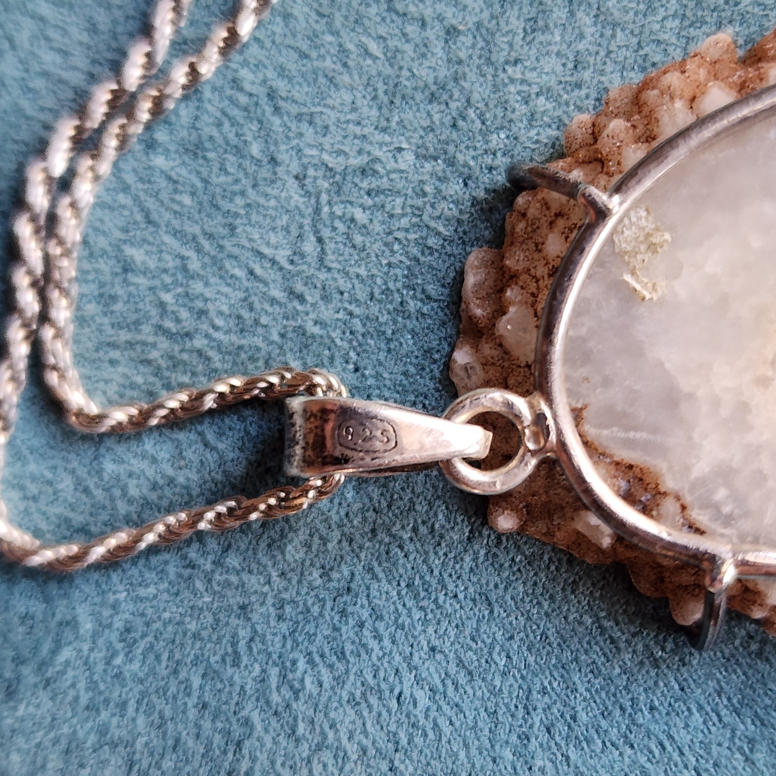 Vintage 925 Sterling Silver Italy Chain 24″ With Geode Pendant