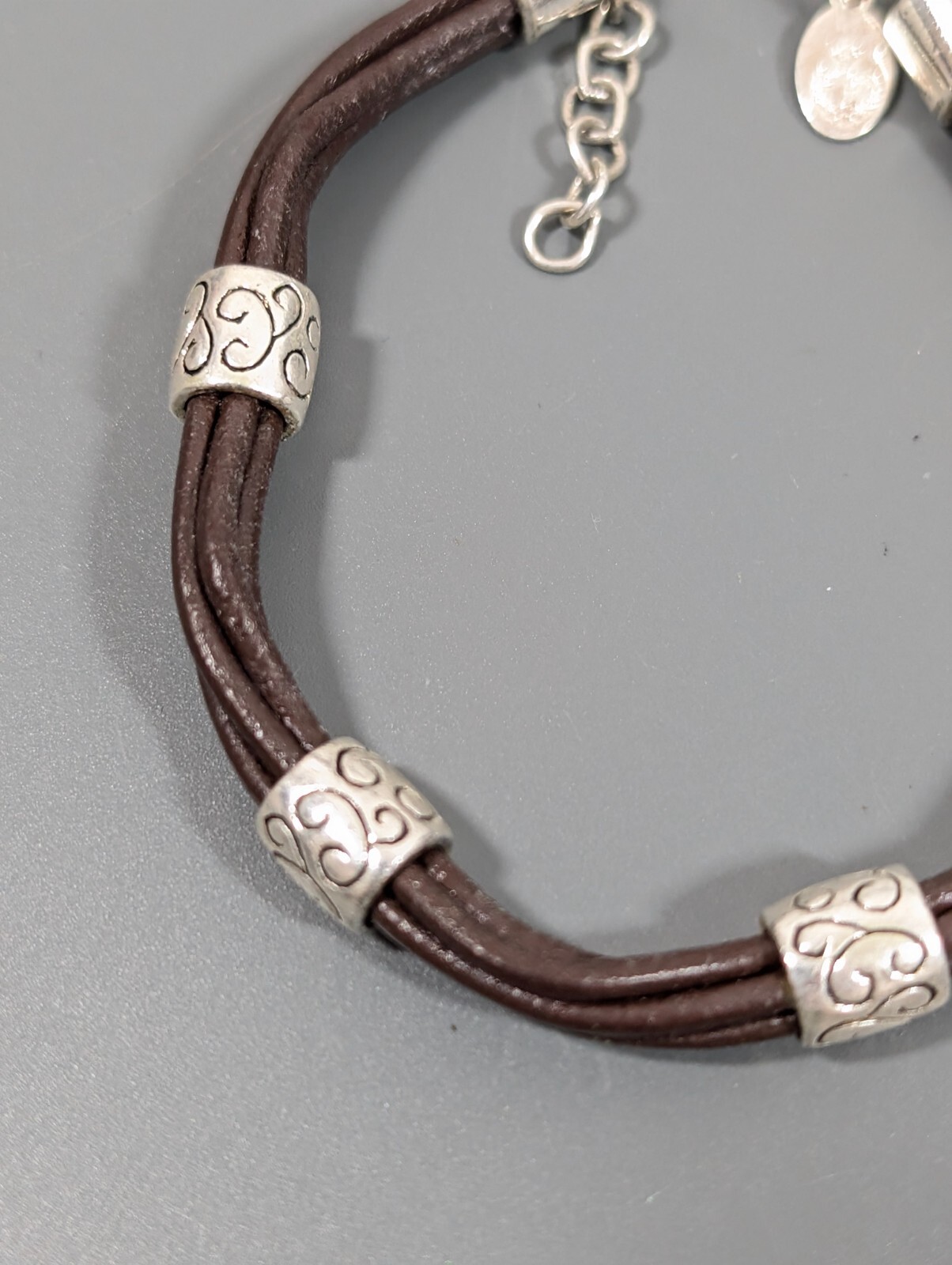Premier Designs Brown Leather Multi Cord Silver Tone Bracelet Boho Western 8 in