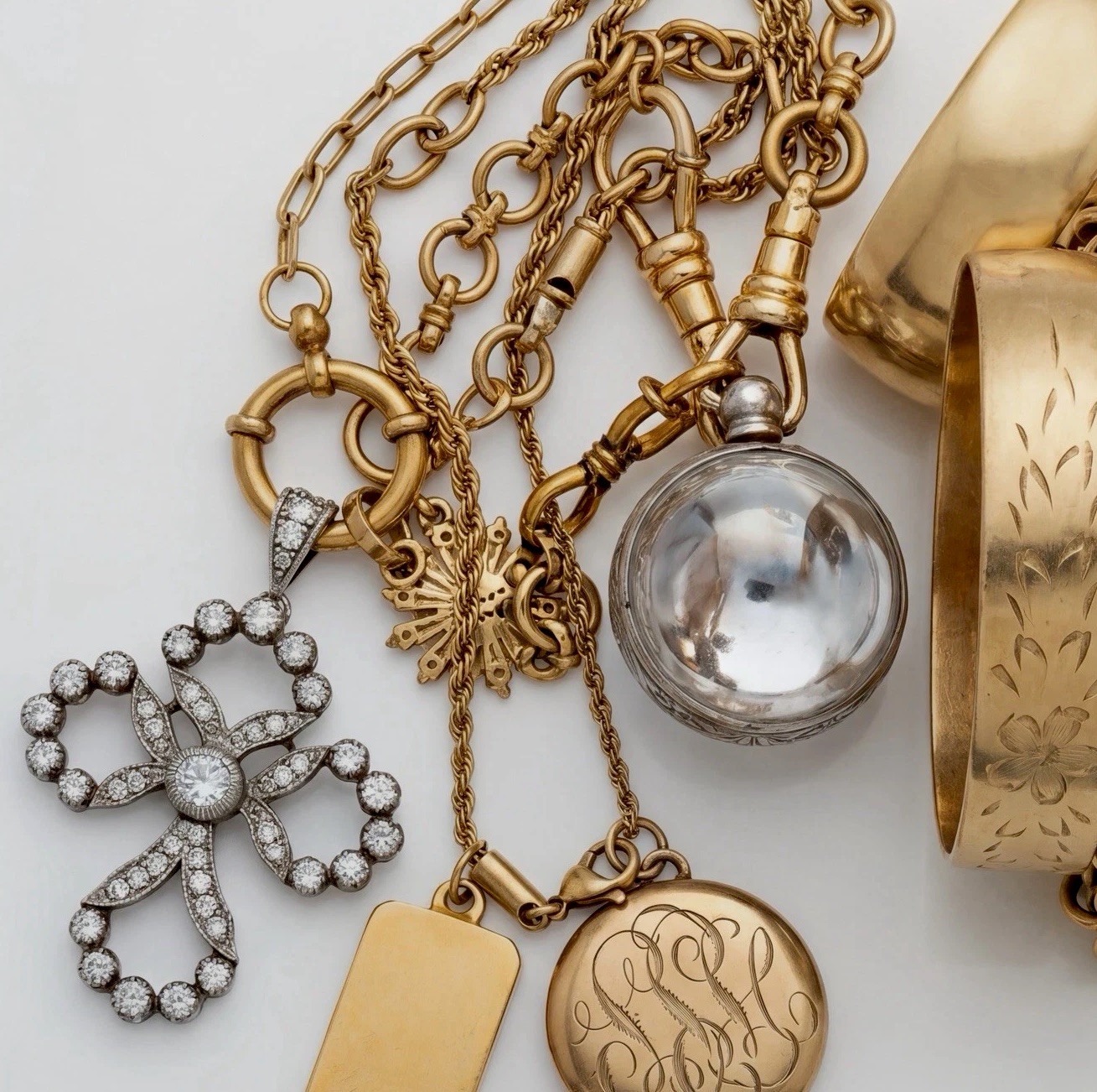 Orb Pools Of Light Locket Rock Quartz Crystal Antique Fob Mourning Charm