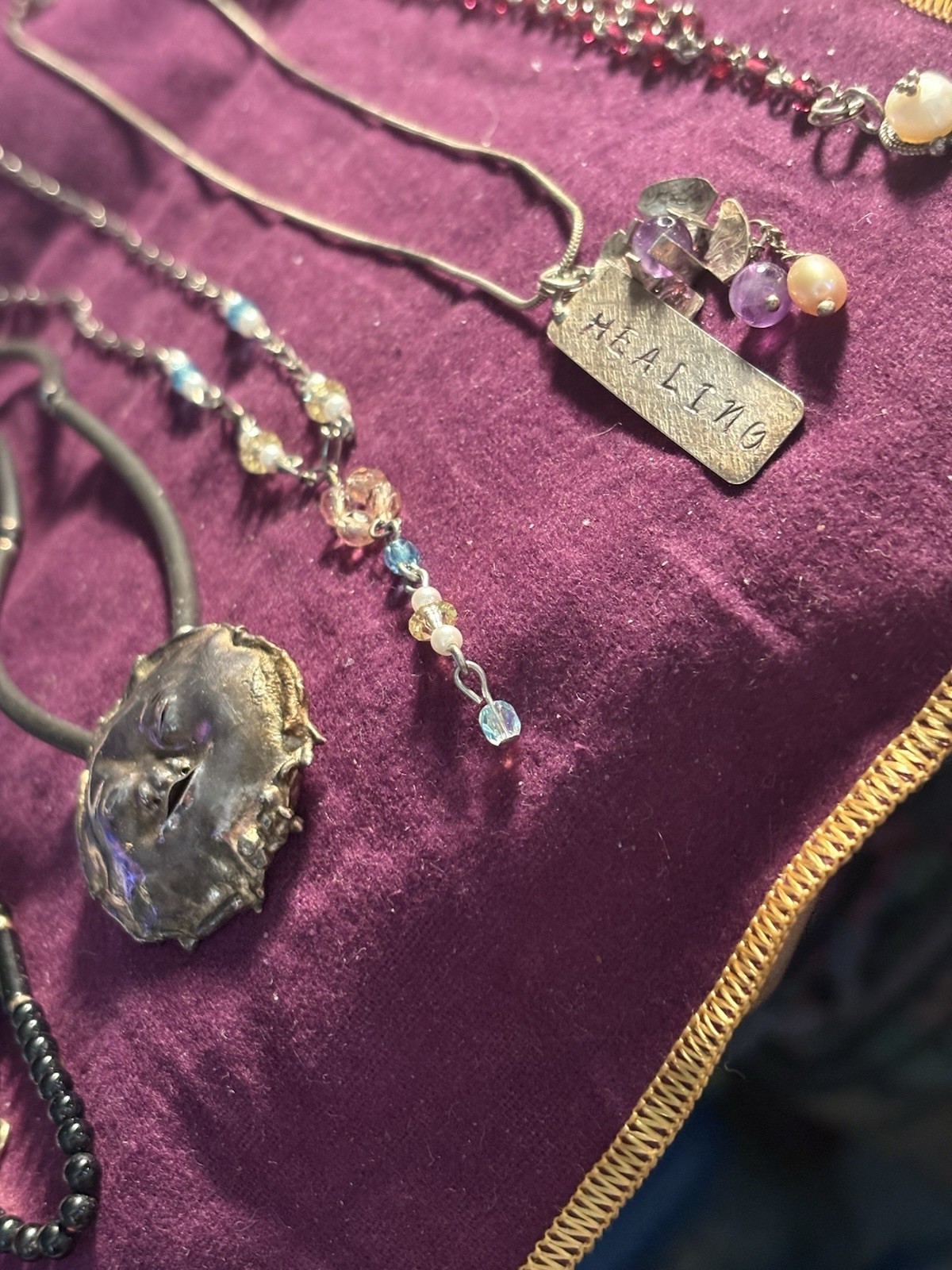 Lot Of (5) Mixed Medals 925/14k, Garnet MOP Artist Necklaces 14-30”L