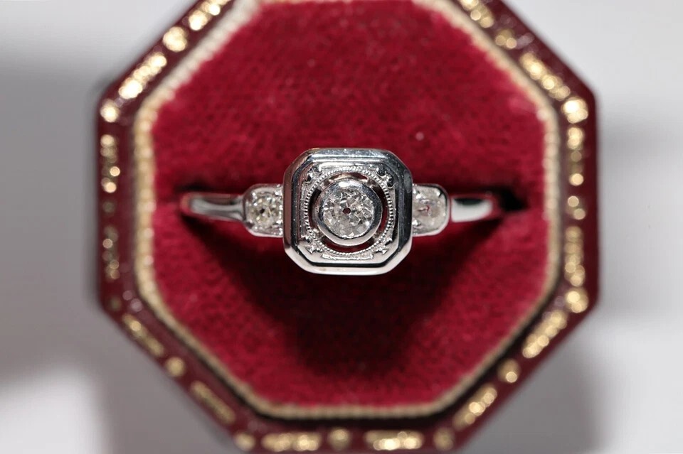 Antique Circa 1920s Art Deco 14k Gold Finish Lab Created Diamond Decorated Ring