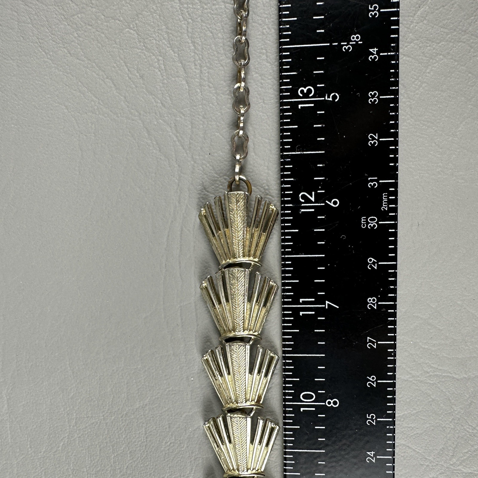 Vintage Art Deco Link Necklace Gold Tone Fan Statement Adjustable 13–14″