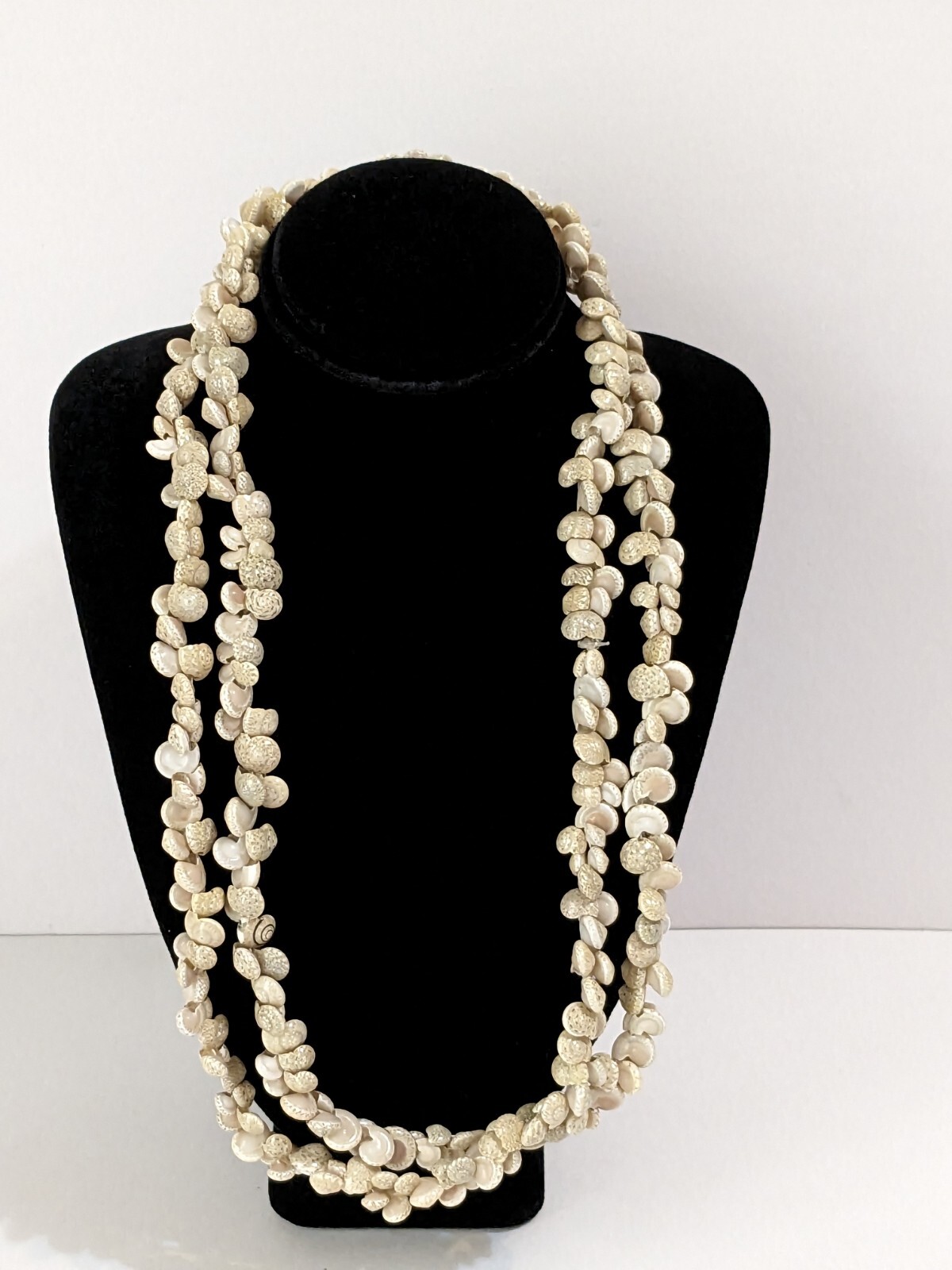Vintage Ivory & Beige Small Shell Infinity Necklace. Beach Life. Long. 36″.