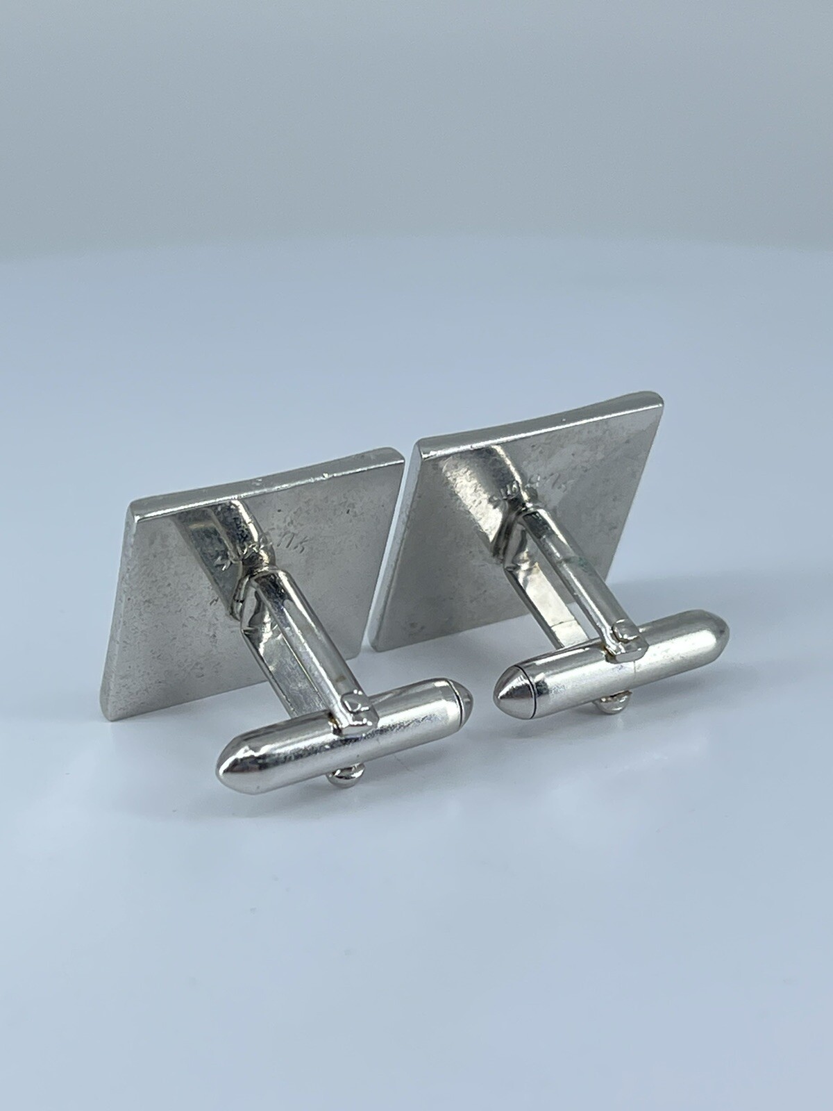 Vintage Swank cufflinks brushed and polished silver tone square design 3/4″