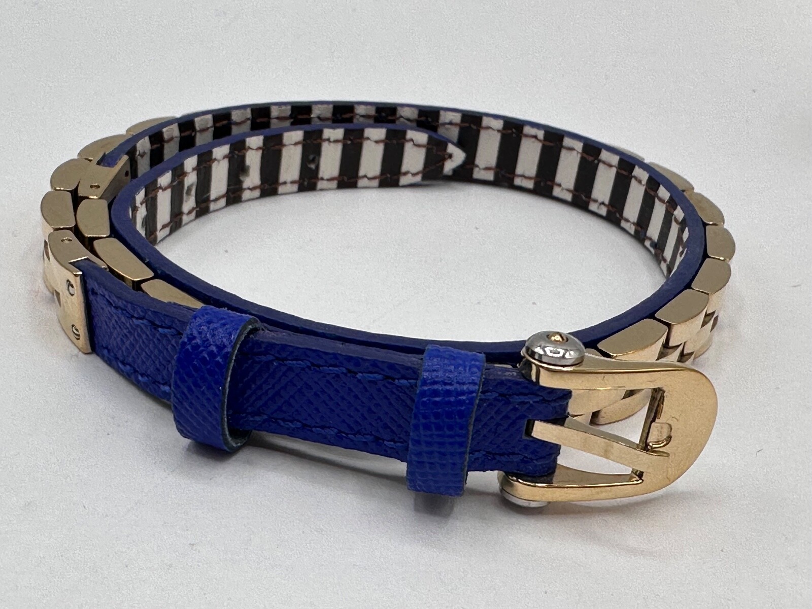 HENRI BENDEL SIGNED GOLD PLATED BUCKLE LEATHER NECKLACE BRACELET SAMPLE BELT 22″