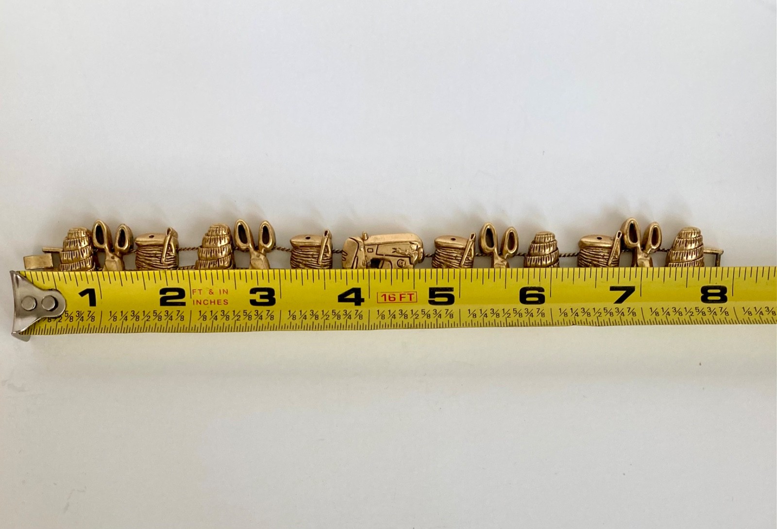 Vintage Gold Tone Sewing Notions Slide Charm Bracelet