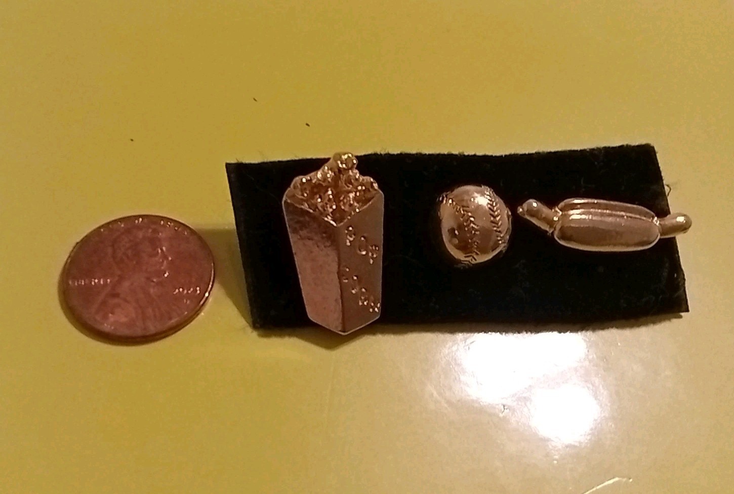 Gold-toned Baseball, Hot dog, and Popcorn Box Lapel Pins Sport Ballpark Snacks