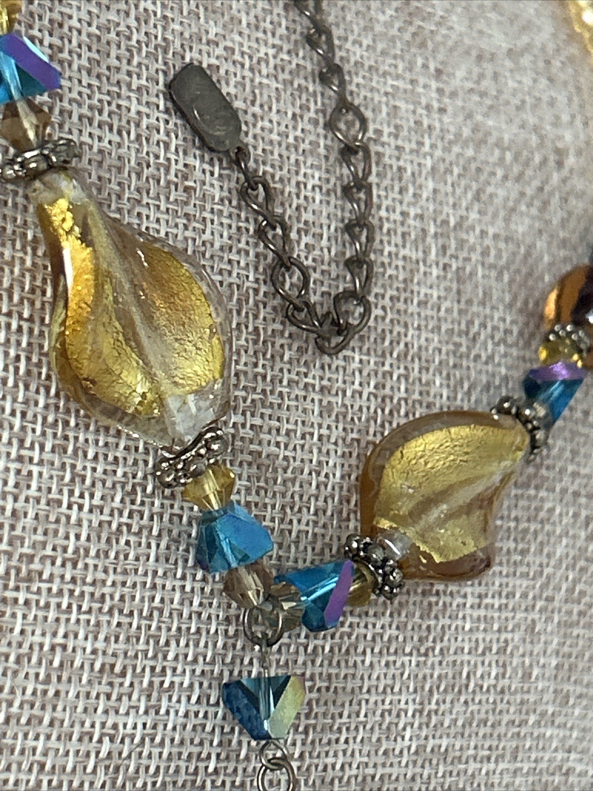 You & I Signed Vintage Boho Chunky Bead Multicolor Necklace Gold Tone Adj 19”