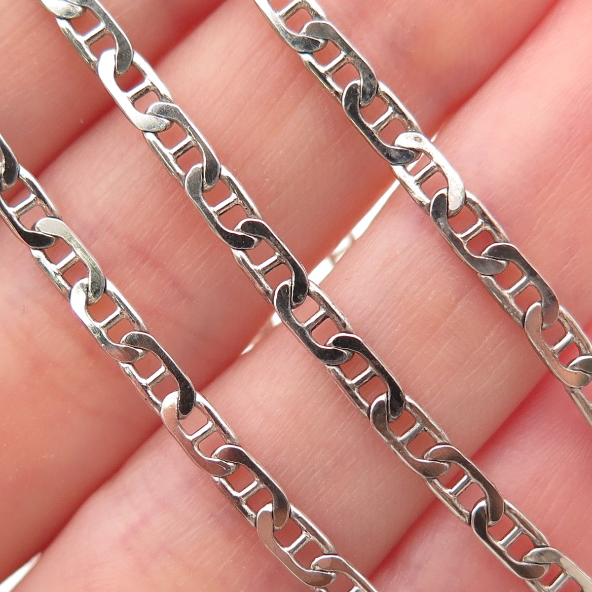 925 Sterling Silver Vintage Italy Anchor Mariner Chain Necklace 18″