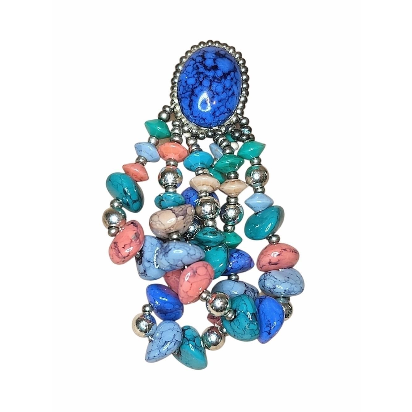 Vintage Colorful Faux Stone Bead Loop Earrings Statement Dangle Post Earrings