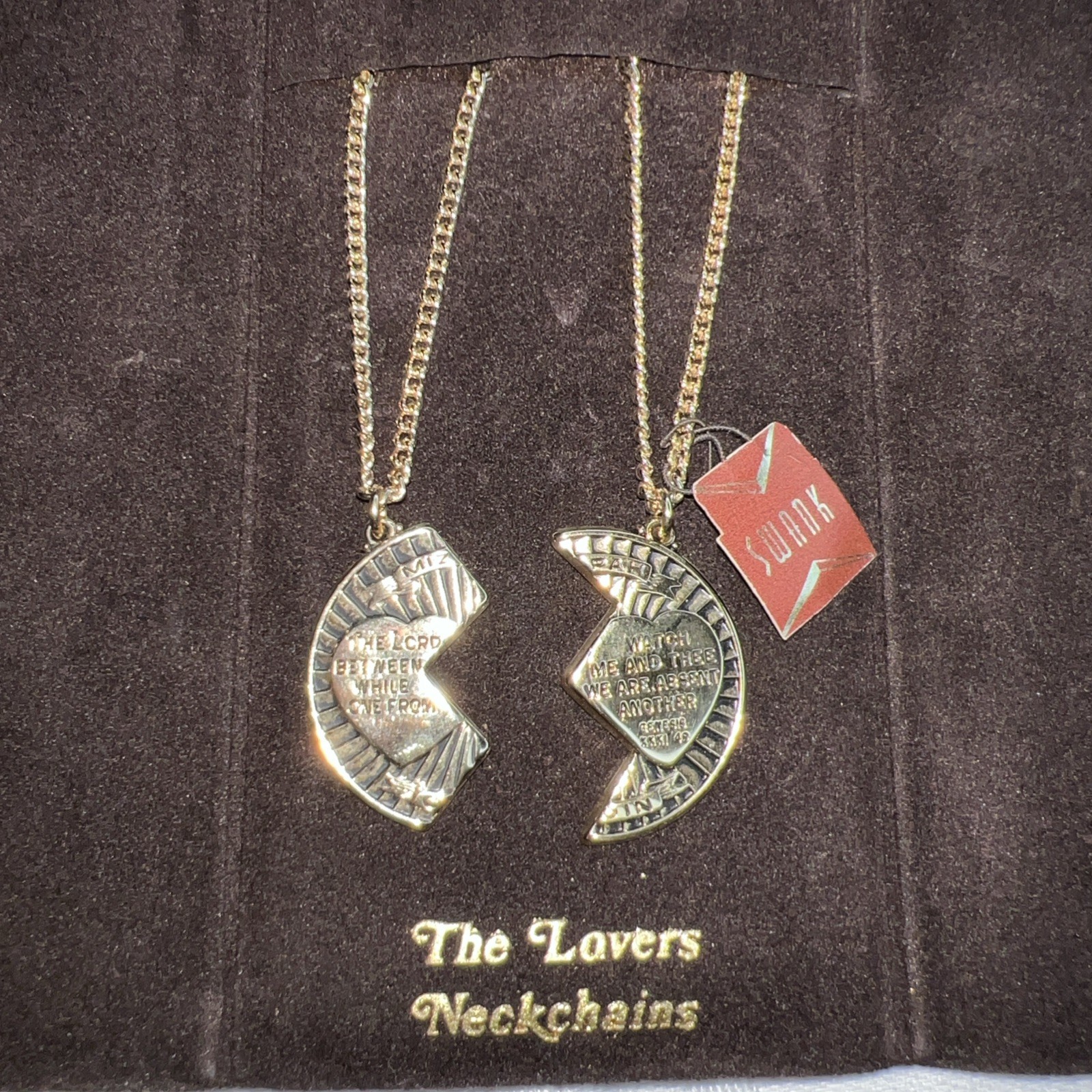 VTG NWT Swank Mizpah Coin Couple Lovers Necklace 2 Pc Matching Set Blessing Love